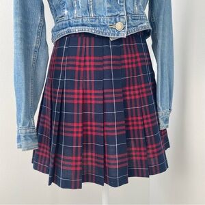 American Apparel Navy & Red Plaid Pleated Skirt